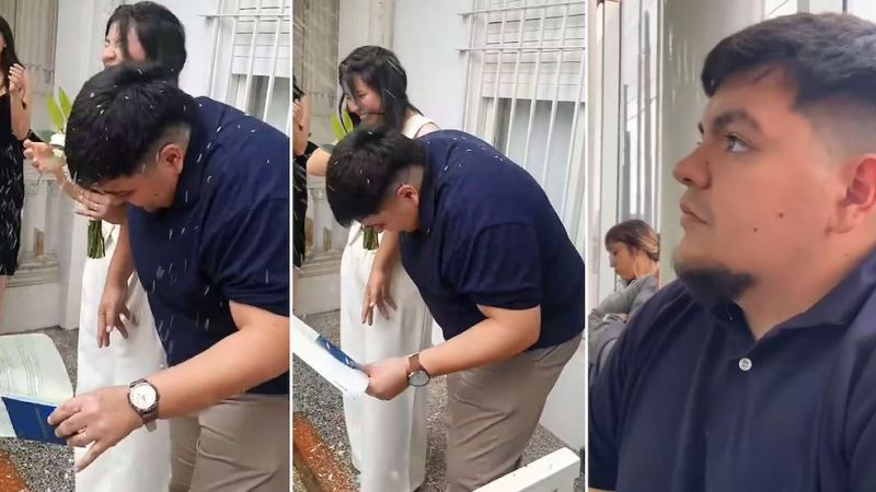 Boda viral: la lluvia de arroz mandó al novio a la guardia del hospital (Video)